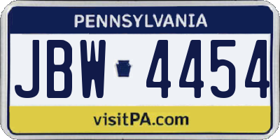 PA license plate JBW4454