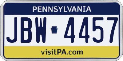 PA license plate JBW4457