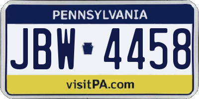 PA license plate JBW4458