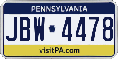 PA license plate JBW4478