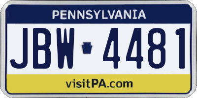 PA license plate JBW4481