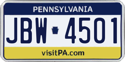 PA license plate JBW4501