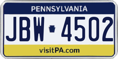 PA license plate JBW4502