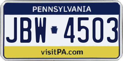 PA license plate JBW4503