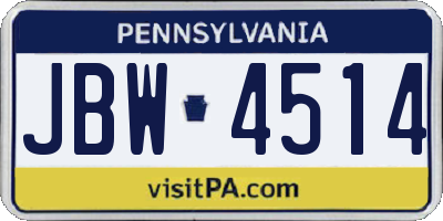 PA license plate JBW4514