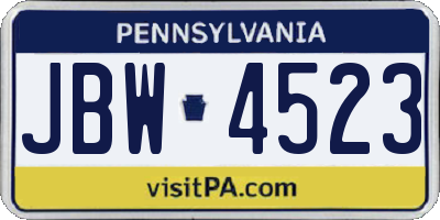 PA license plate JBW4523