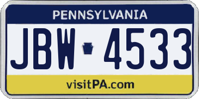 PA license plate JBW4533