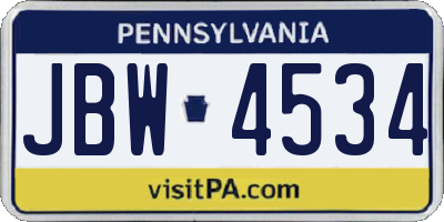 PA license plate JBW4534