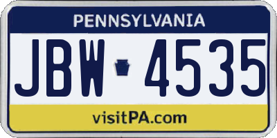 PA license plate JBW4535