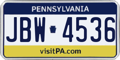PA license plate JBW4536