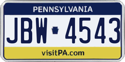 PA license plate JBW4543