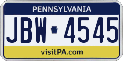 PA license plate JBW4545