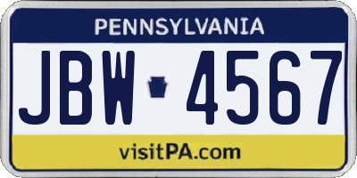 PA license plate JBW4567
