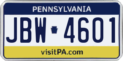 PA license plate JBW4601
