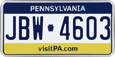 PA license plate JBW4603