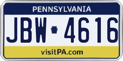 PA license plate JBW4616