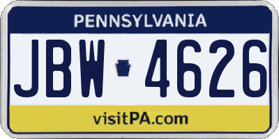 PA license plate JBW4626