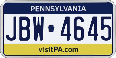 PA license plate JBW4645
