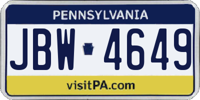 PA license plate JBW4649