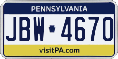 PA license plate JBW4670