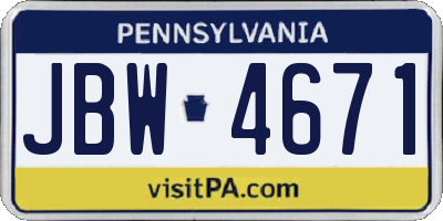 PA license plate JBW4671