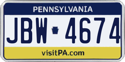 PA license plate JBW4674