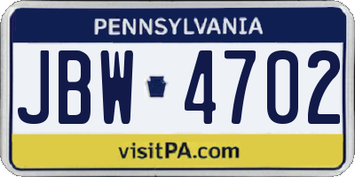 PA license plate JBW4702