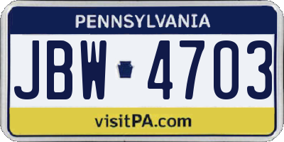 PA license plate JBW4703