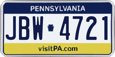 PA license plate JBW4721