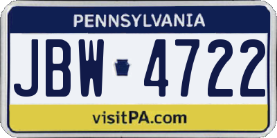 PA license plate JBW4722