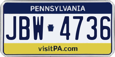 PA license plate JBW4736