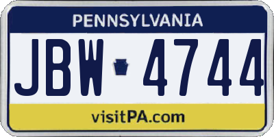 PA license plate JBW4744
