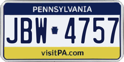 PA license plate JBW4757