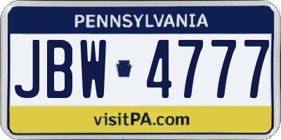 PA license plate JBW4777