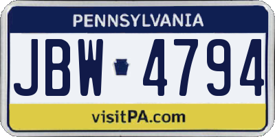 PA license plate JBW4794