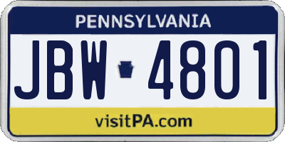PA license plate JBW4801