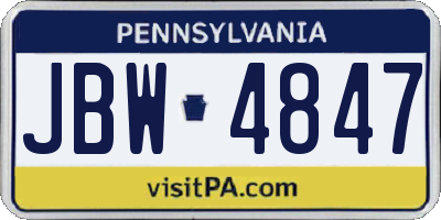 PA license plate JBW4847