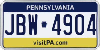 PA license plate JBW4904