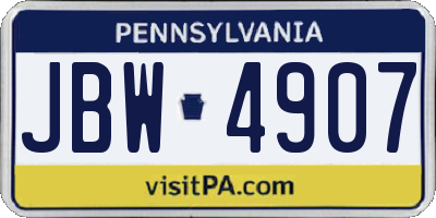 PA license plate JBW4907