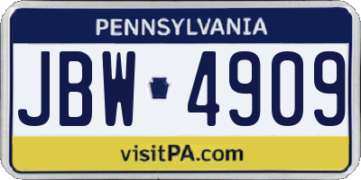 PA license plate JBW4909