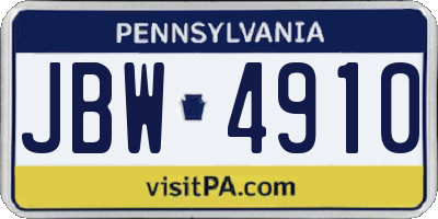 PA license plate JBW4910