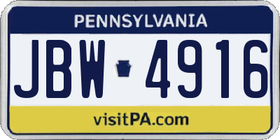 PA license plate JBW4916