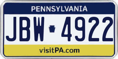 PA license plate JBW4922