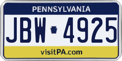 PA license plate JBW4925