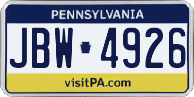 PA license plate JBW4926