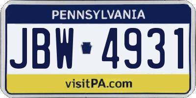 PA license plate JBW4931