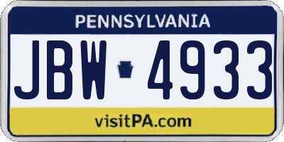 PA license plate JBW4933