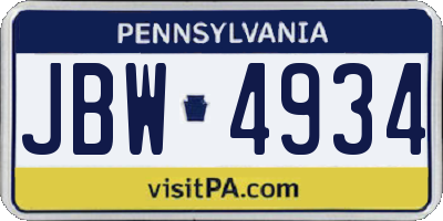 PA license plate JBW4934