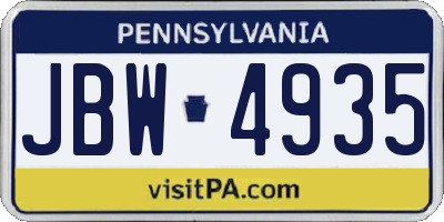 PA license plate JBW4935