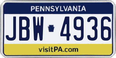 PA license plate JBW4936
